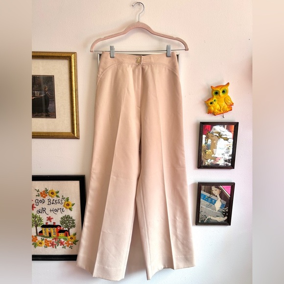Vintage 1970s High-Waisted Cream Wool Blend Flares – Chris Allan Paris - Picture 1 of 8